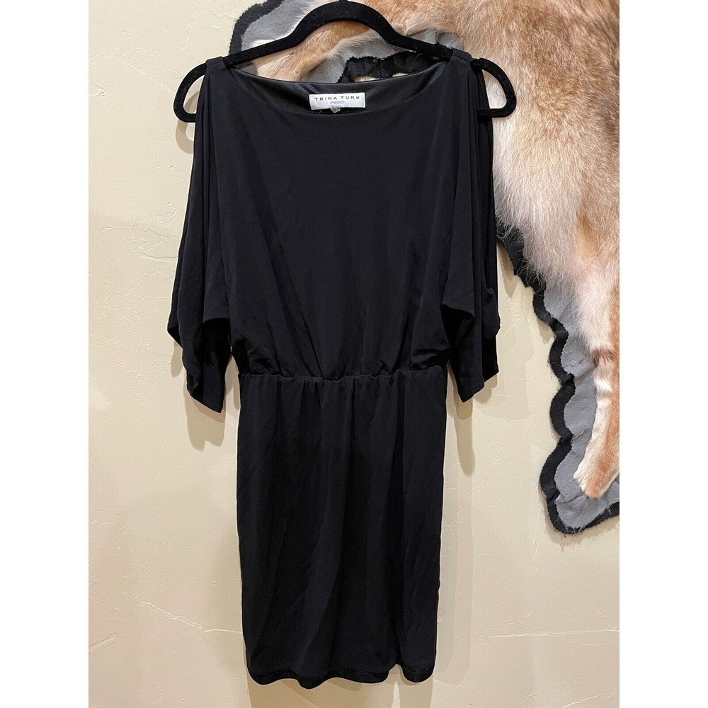 Y2K Trina Turk‎ 6 Dress Black Dress Cold Shoulder Slinky Club Resort Party Dance